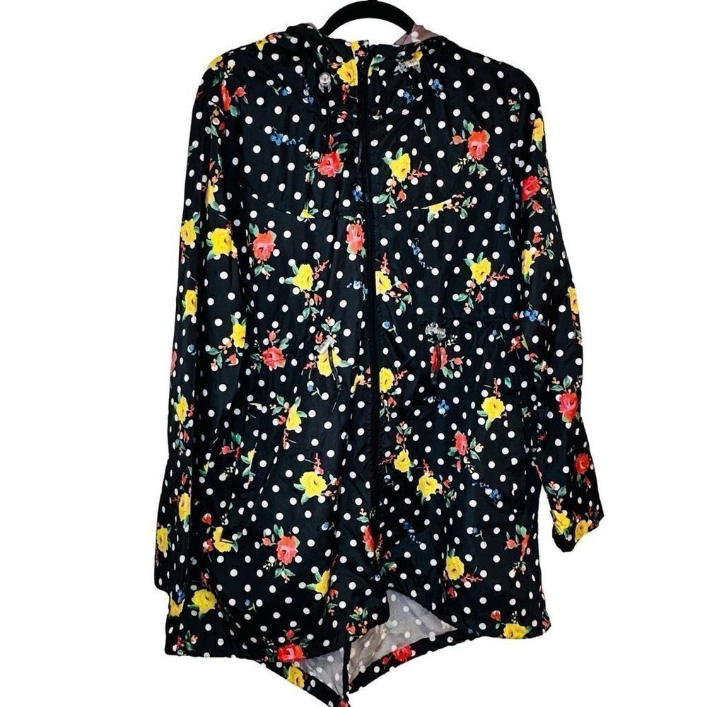 Denim Co. Floral Polka Dots Parka In A Pocket Black Multicolor Large